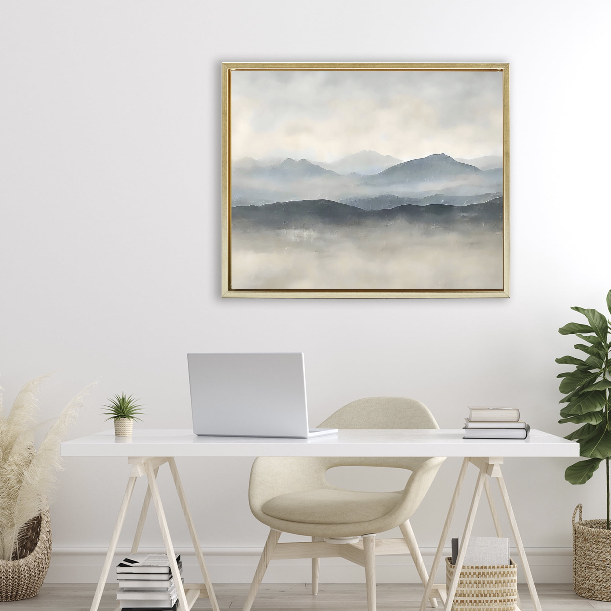 Stupell Industries Misty Muted Mountainscape Gold Framed Floater Canvas Wall Art, design by Riley B