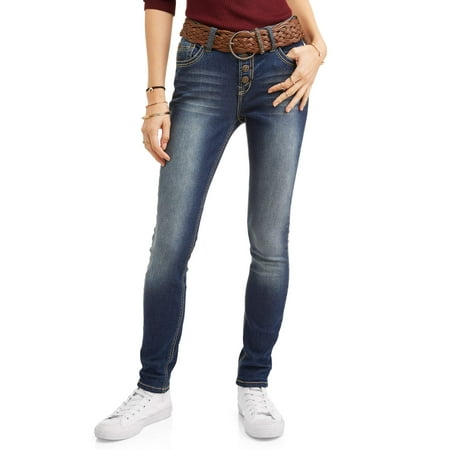 - Wallflower Juniors' Embellished Back Pocket Ankle Jeans with Braided Belt
