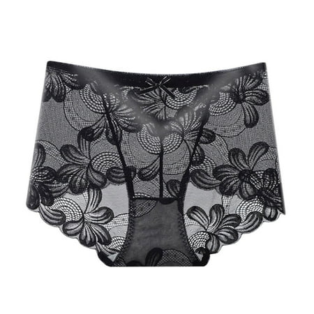Sehao Women Full-Coverage Plus Size Lace Sheer Breathable Underwear Brief Panties Black