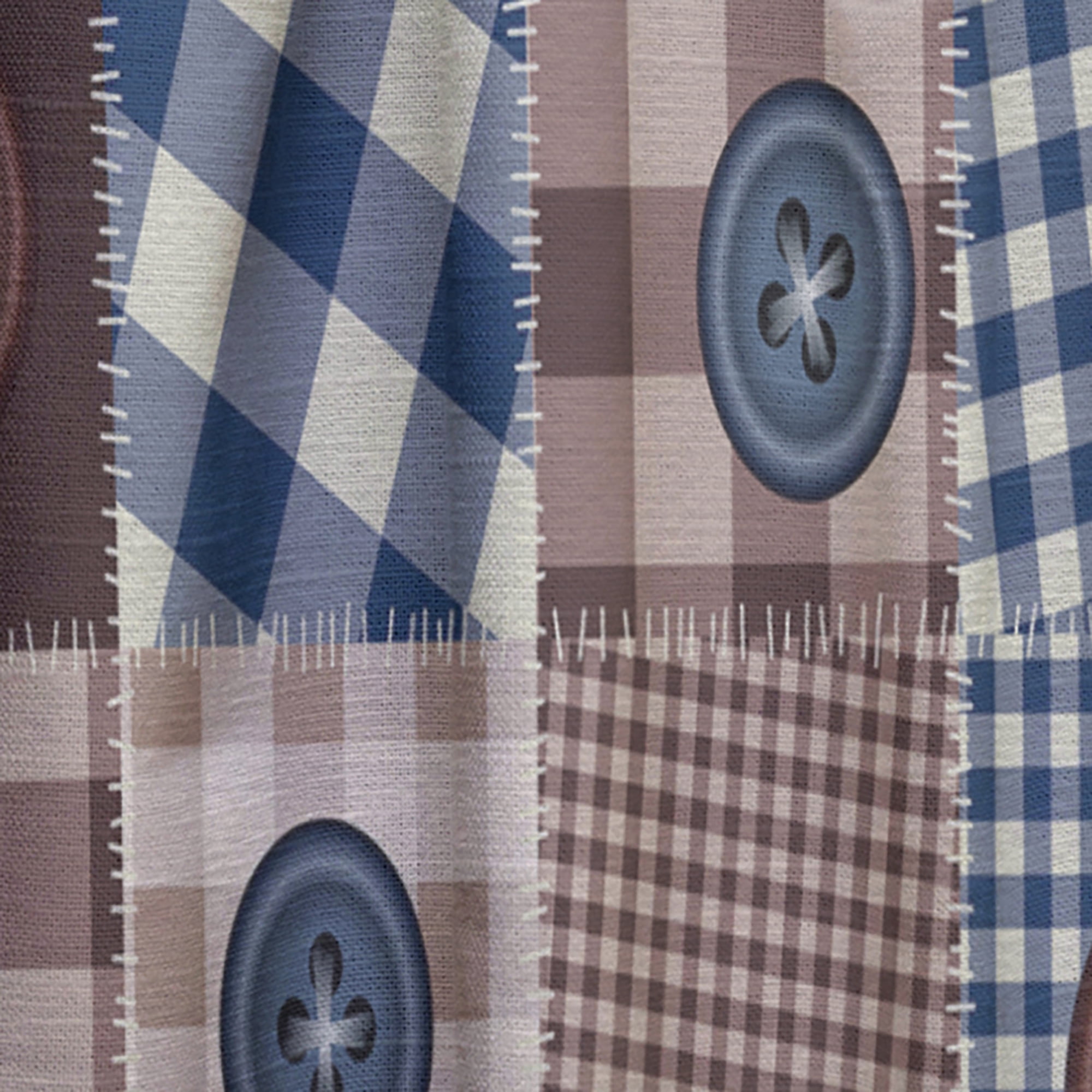 Designart 'Buttons Collage On Squared Patchwork' Traditional Curtain Panel
