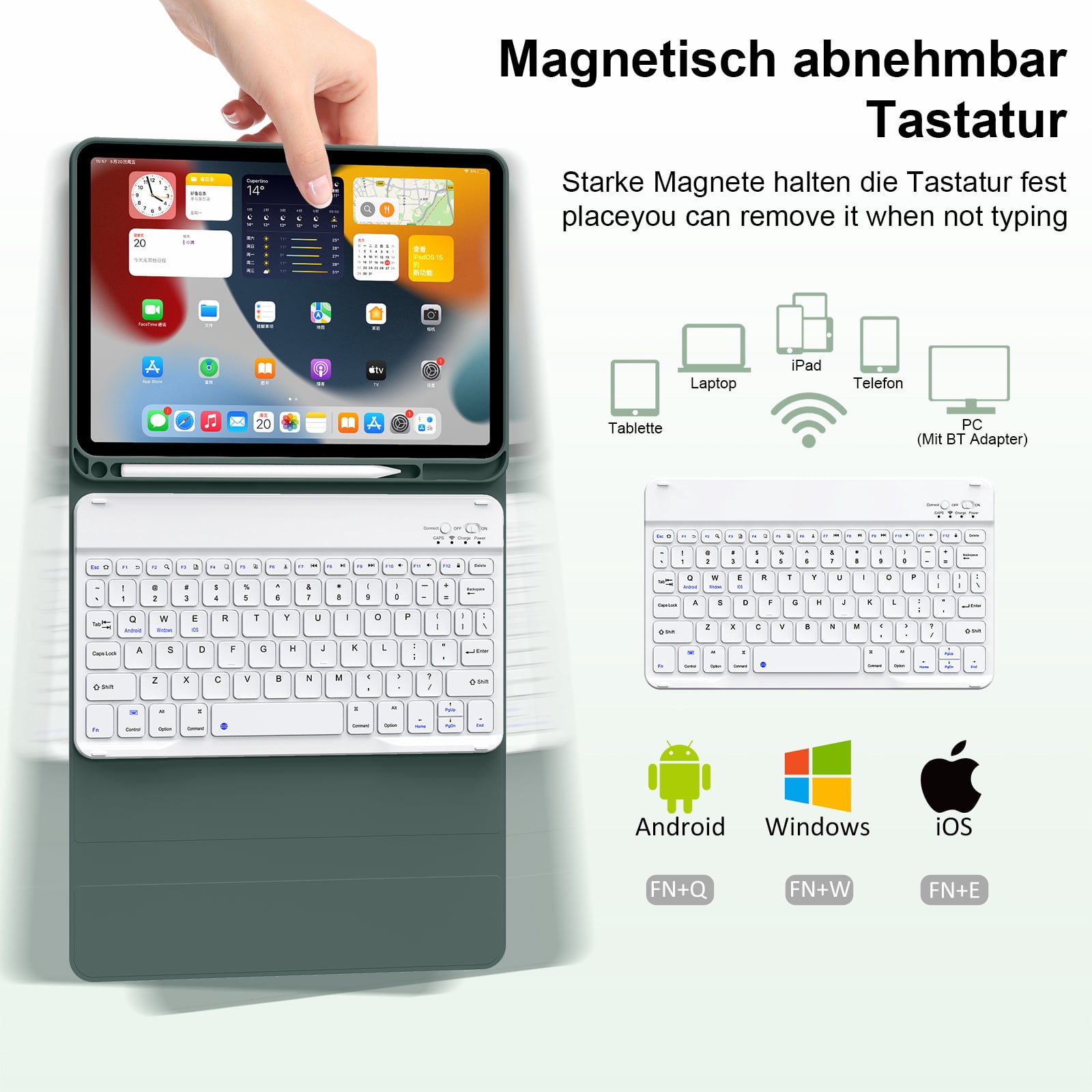 SZPSGC for iPad (A16) 11th Generation Case with Keyboard 11 inch 2025, iPad 10th Generation 10.9 inch Case with Pencil Holder, Multi-Angle Detachable Bluetooth Keyboard,Green