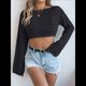 thumbnail image 4 of Blusa de Punto con Cuello Redondo y Mangas Largas para Mujer, Estilo Crochet Calado Negro L, 4 of 7