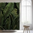 thumbnail image 5 of Tropical Palm Leaf Shower Curtain Dark Green Golden Banana Leaves Bathroom Tropical Jungle Palm Tree Hawaiian Bathroom Decor Set with12 Hooks 72x72 inches (B), 5 of 6