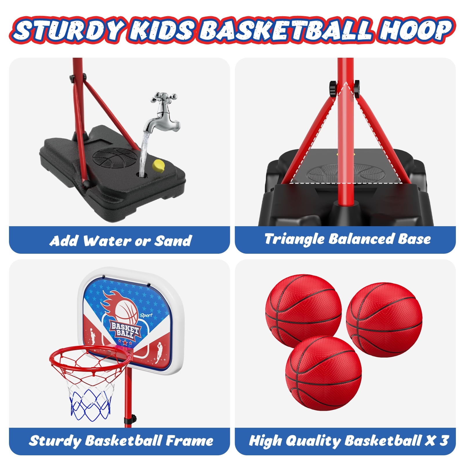 JoyStone Kids Basketball Hoop Adjustable Height 2.9 ft-6.2 ft, Toddler Basketball Hoop Indoor Outdoor Portable Kids BasketBall Goal Toys for Boys Girls Gift