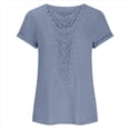 thumbnail image 3 of Suéter de Verano para Mujer, Cuello Redondo, Informal, Tejido A Crochet, Camiseta de Corta con Encaje y Costuras Huecas. Azul S, 3 of 5