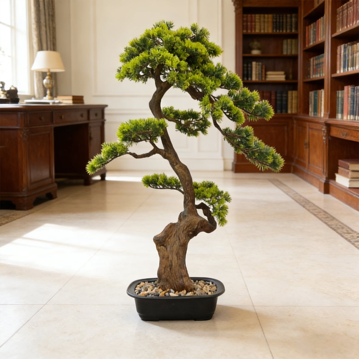 Artificial Pine Tree Fake Beauty Pine Tree Faux Plastic Green Leaves Nearly Natural Plants With Plastic Planter for Home Office Indoor Outdoor Decor 90cm