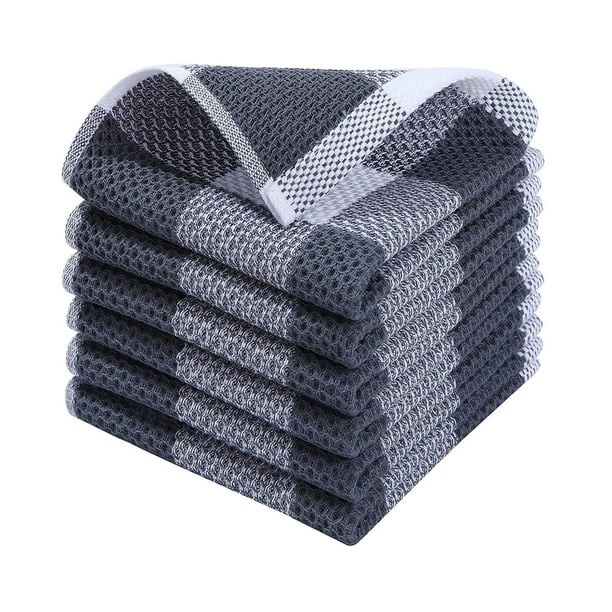 100% Algodón Toallas Espesadas Absorbentes Y No Desvanecedores, Plato de Red Negra Y Mantel 34x34cm Set de 6 para Cocina Y Hogar