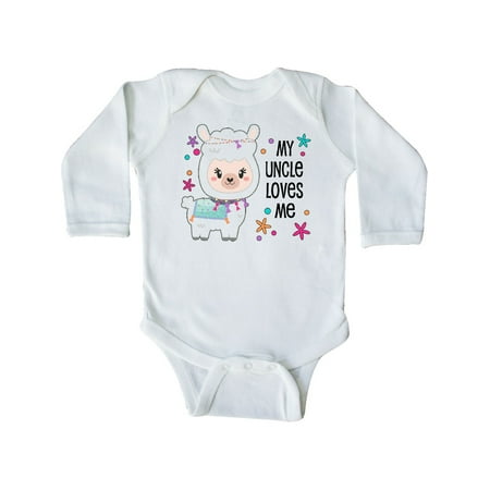 

Inktastic My Uncle Loves Me- cute and happy llama Gift Baby Boy or Baby Girl Long Sleeve Bodysuit