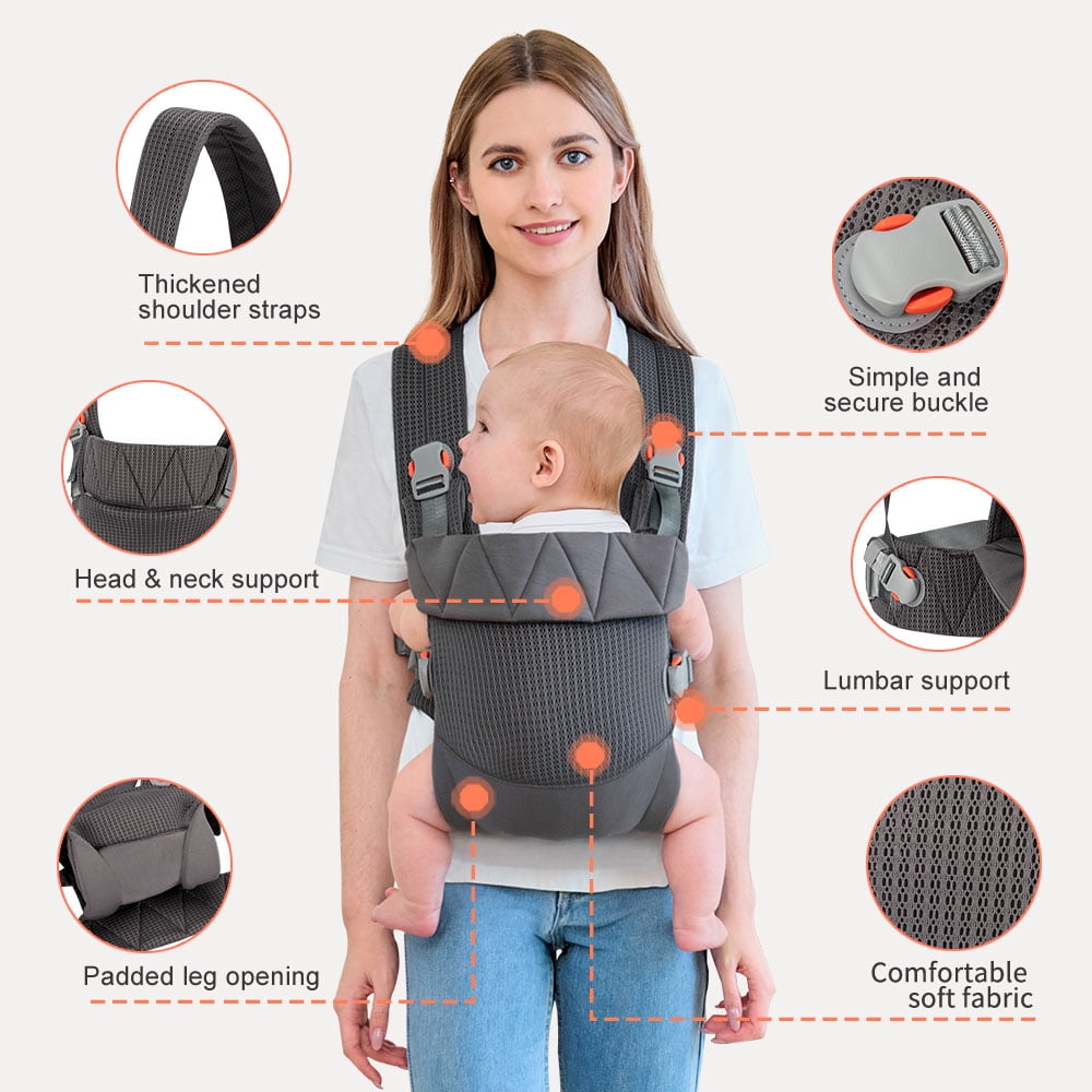 Newborn Carrier, Baby Carrier Newborn to Toddler, Ergonomic Baby Sling with Head Support