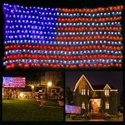 Funiao American Flag Lights, 6.5Ft×3.3Ft 420 Led Flag Net Lights Waterproof Flag String Lights Outdoor Lighted Us Flag Decoration For Independence Day Yard Garden Christmas Tree Party Patio Wall