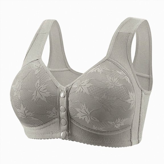 vigerkar Bras Women Front Closure No Underwire Comfortable Bra Breathable Push Up Full Coverage Bralette Supportive (Grey, 40)