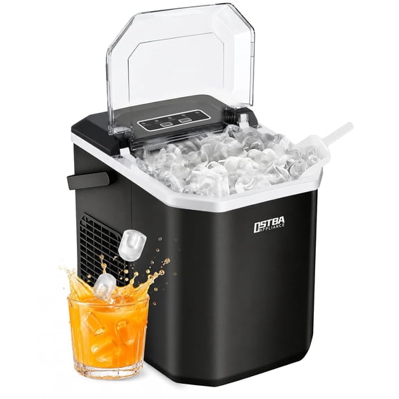 OSTBA Fast Ice Countertop Ice Maker with Dual Size Bullet Ice, 9 Cubes in 6 Minutes, 26 lbs per Day, Self-Cleaning Portable Ice Machine with Carry Handle for Home, RV & Party