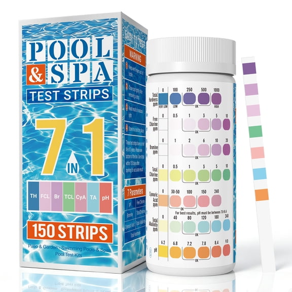 Jopdsy 7 in 1 Pool & Spa Test Strips, 150 Count Water Testing Strips for Swimming Pool Hot Tub Spa, Test pH Chlorine Alkalinity Hardness Cyanuric Acid Bromine