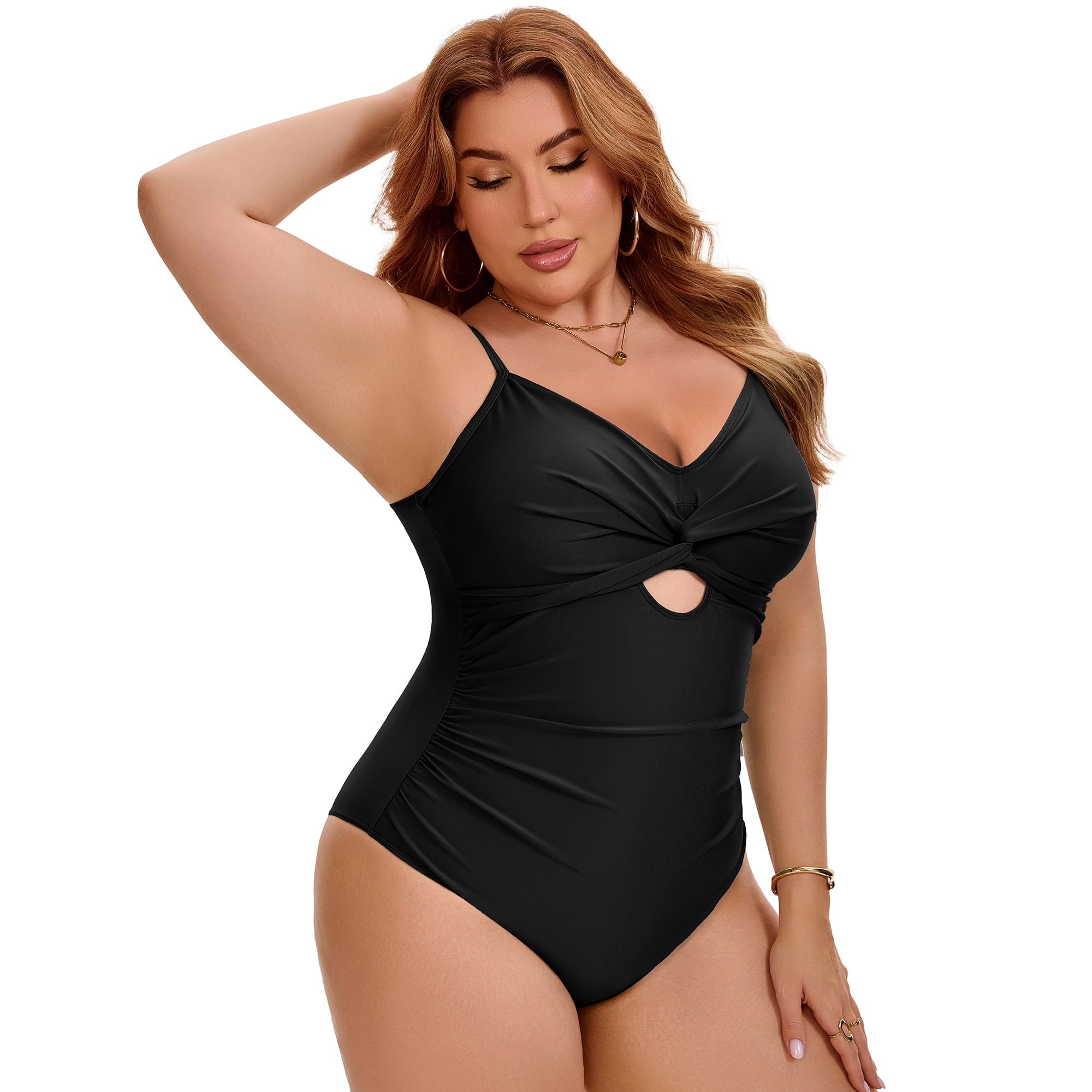 DARING DIVA Women's Plus 1 Piece Tummy Control Cutout High Swimsuit 3X Black