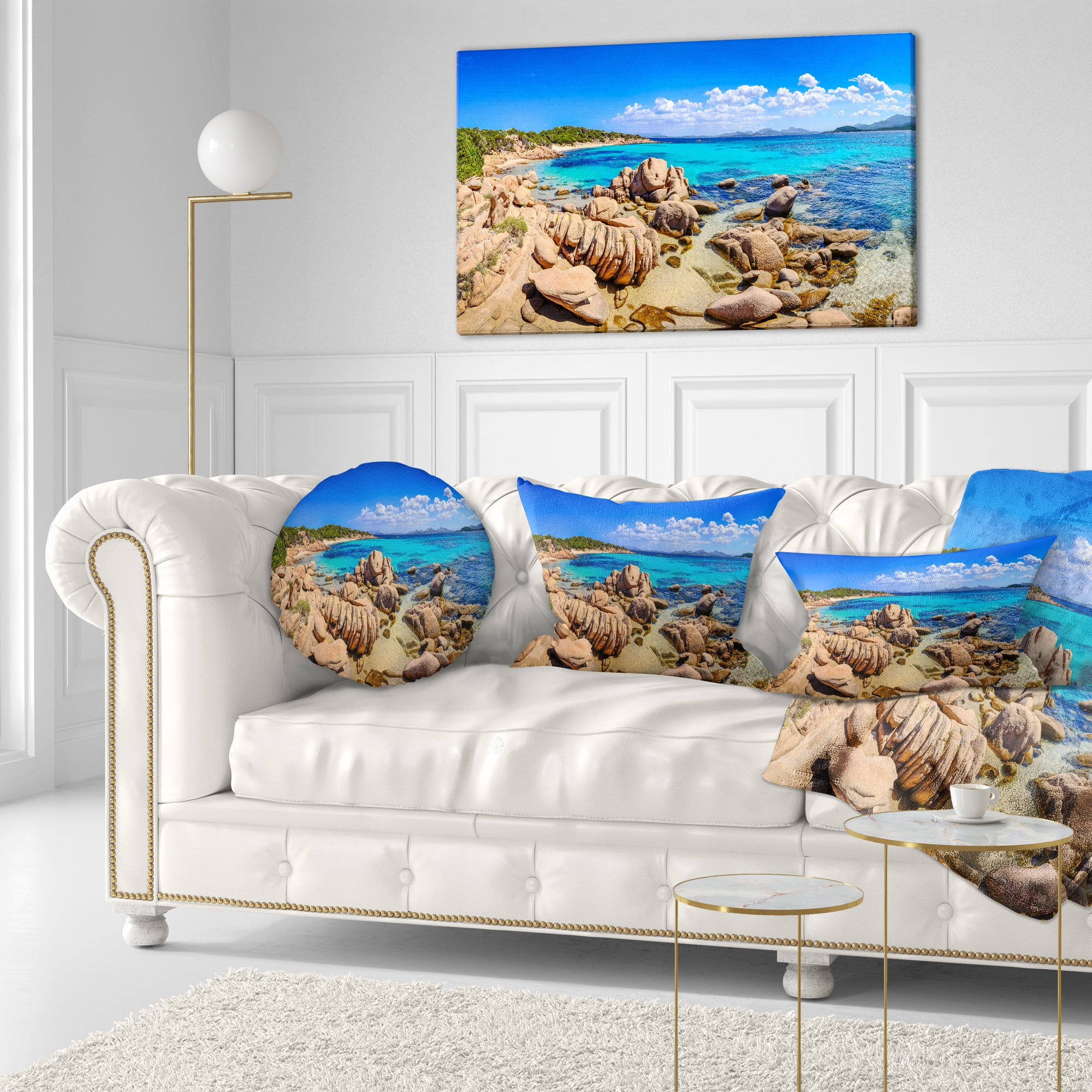 Designart Coastline Panorama - Beach Photography Throw Pillow - 12x20