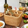 thumbnail image 2 of Wicker Silverware Caddy with Built-in Handle,Rattan Utensil Holder with 4 Compartments,Kitchen Utensil Holder for Countertop, Utensil Organizer for party, Natural Woven (Square B), 2 of 7