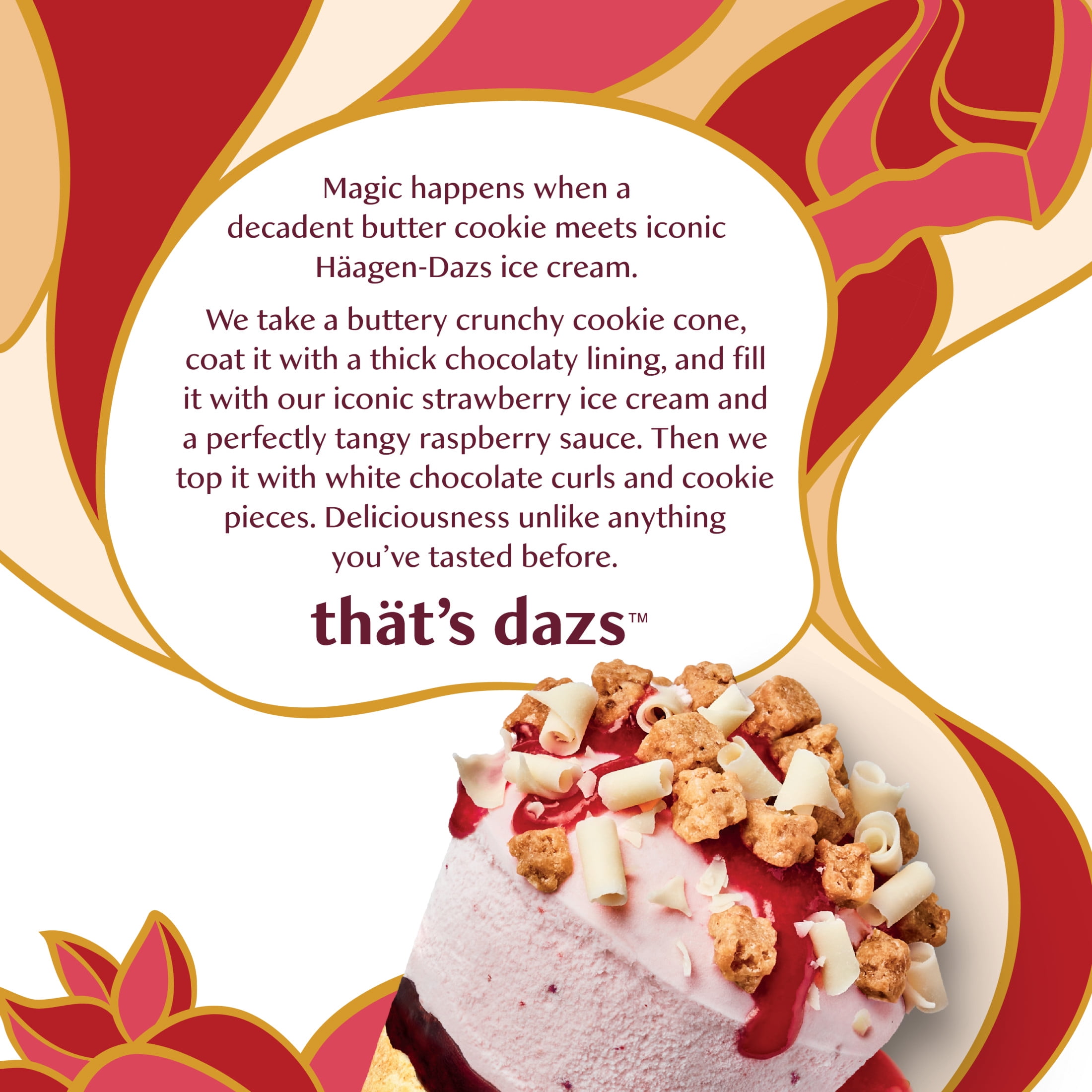 Haagen Dazs Strawberry Butter Cookie Ice Cream Cone Dessert, 4 Count Package
