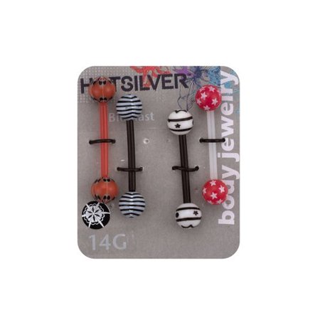 14-Gauge Tongue Barbell Value Pack, Black and Red