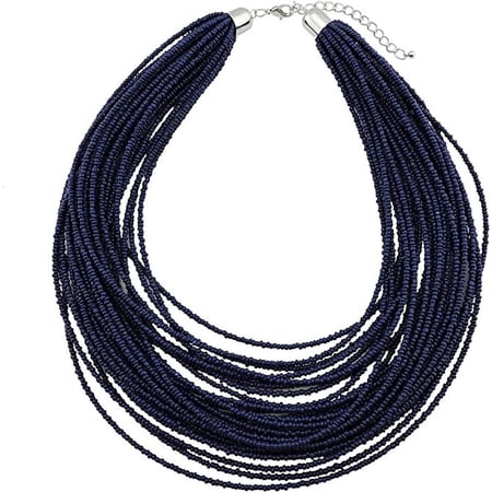 Bocar Multi Layer Chunky Bib Statement Seed Beads Cluster Collar Necklace for Women Gift (NK-10351-Navy Blue)