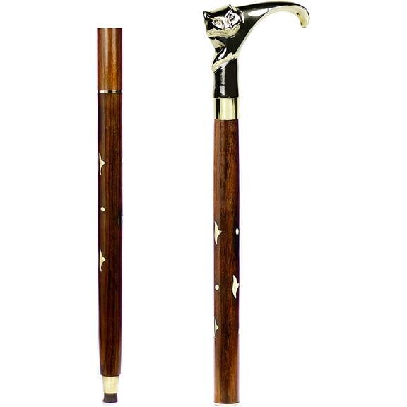 36" Wooden Walking Stick (Santa Wood, Mountain Cat)