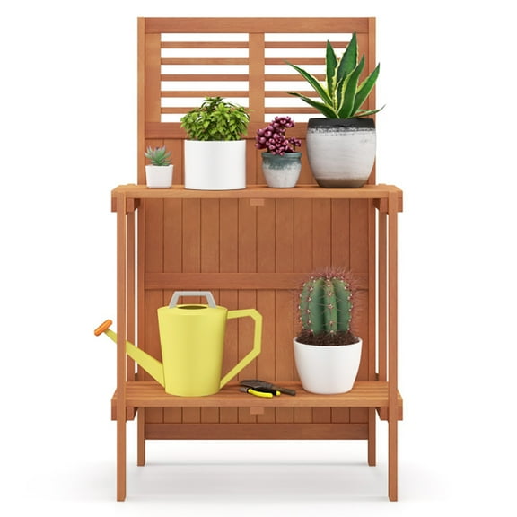 Aimee Lii Folding Garden Potting Bench with 2-tier Storage Shelves and Teak Oil Finish for Garden Yard Balcony, Planter Boxes for Garden Yard