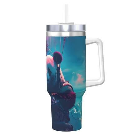 

Zeuib DJ Panda Hot Air Balloon Printed Insulated Stainless Steel Hot/Cold Coffee Cup 40oz Ice Bully With Handle Tumbler with Straw and Handle Insulated Water Bottle Travel Mug Cup