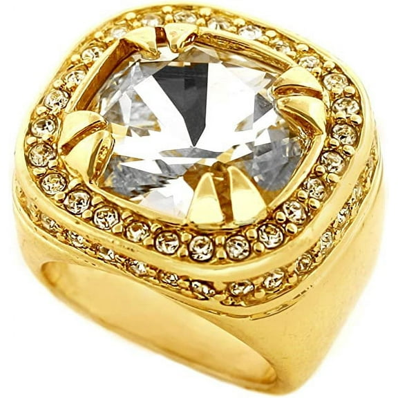 Gold Tone Synthetic Clear CZ Stone Mens Rick Ross Hip Hop Style Ring (8)