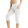 thumbnail image 2 of Capri Leggings for Women High Waisted Tummy Control Workout Yoga Pants with Pockets for Running Gym Fitness Tights White XXL, 2 of 8