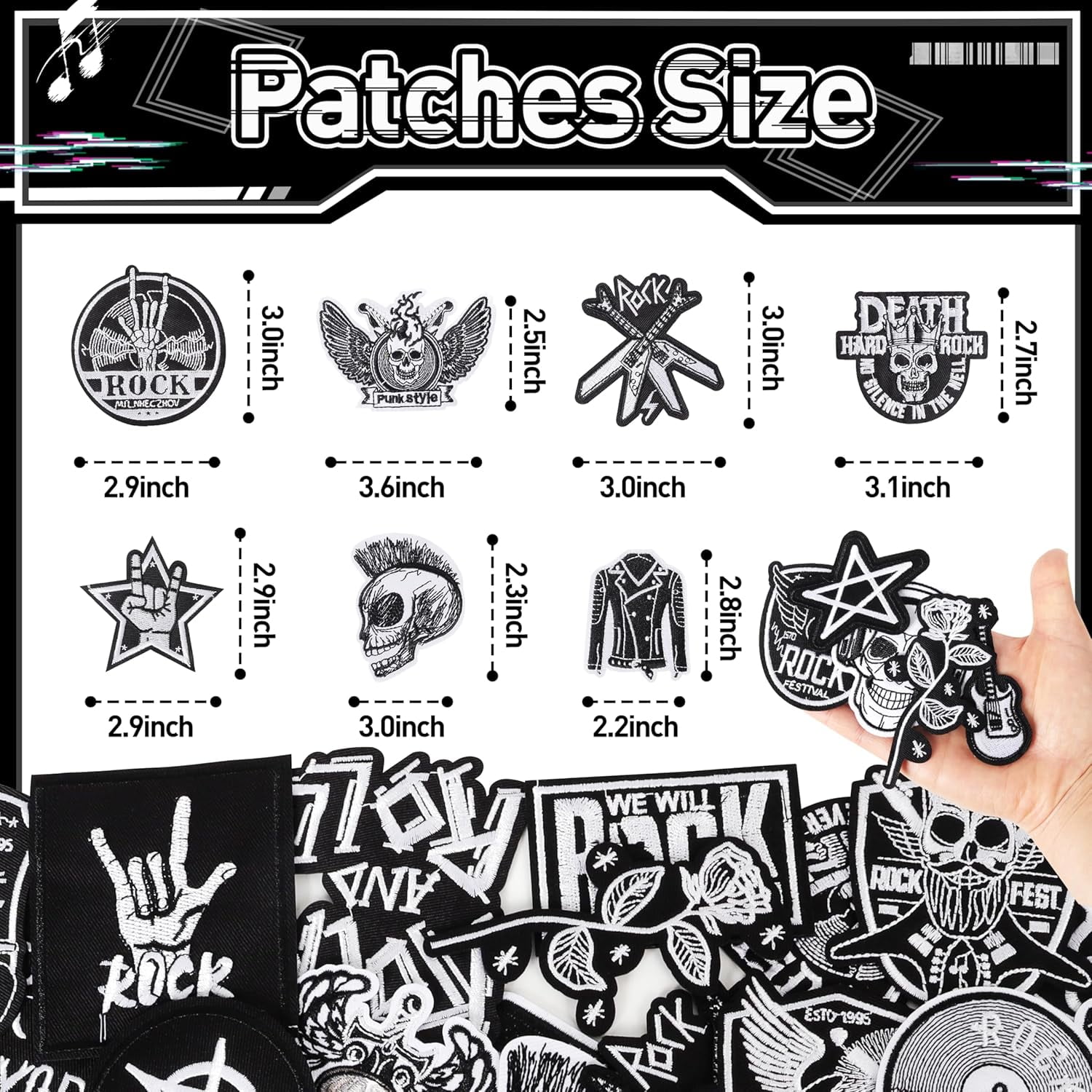 Punk Rock Iron On Patches for Jackets: 45Pcs Dark Goth Patch for DIY Crafts - Vintage Skull Sew On Appliques Patches for Jeans Vests Hats Backpacks Shirts