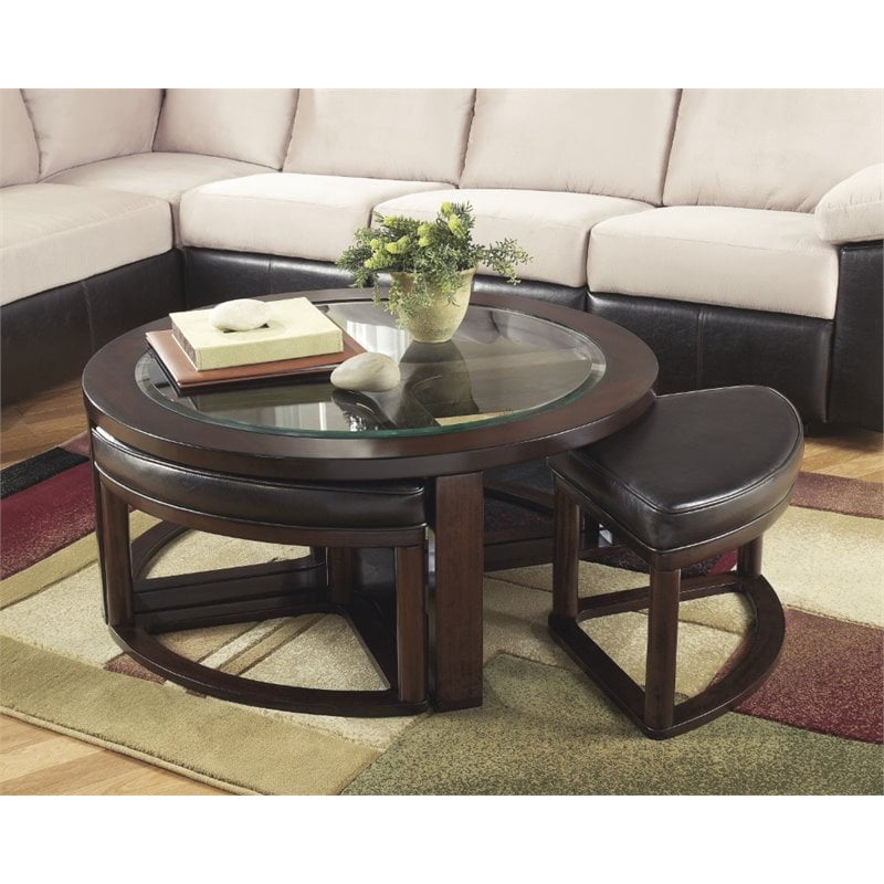 Ashley Furniture Marion Coffee Table With 4 Stools In Dark Brown