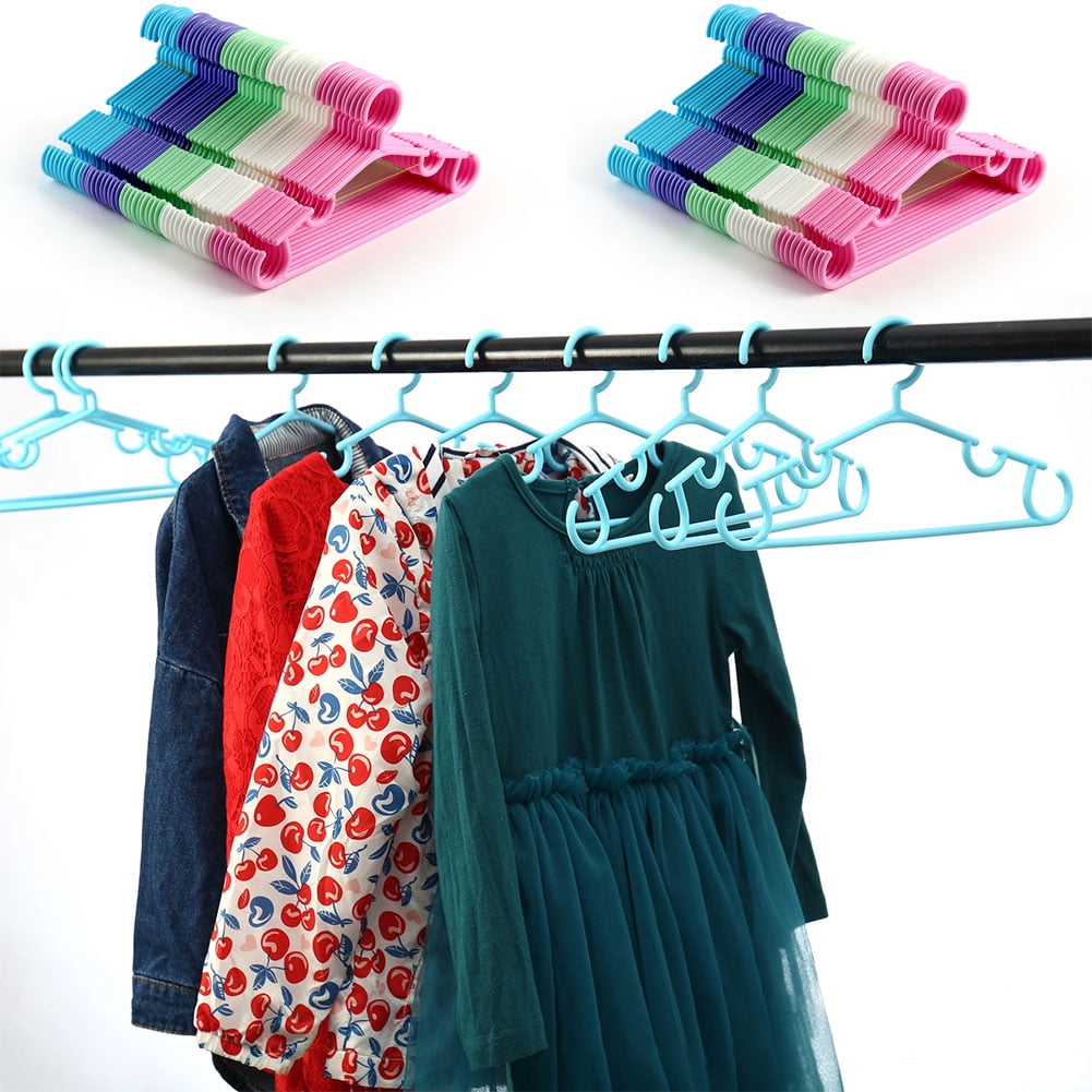 10 x Multi Coloured Children's Plastic Coat Hangers Child Baby Clothes Hanger 