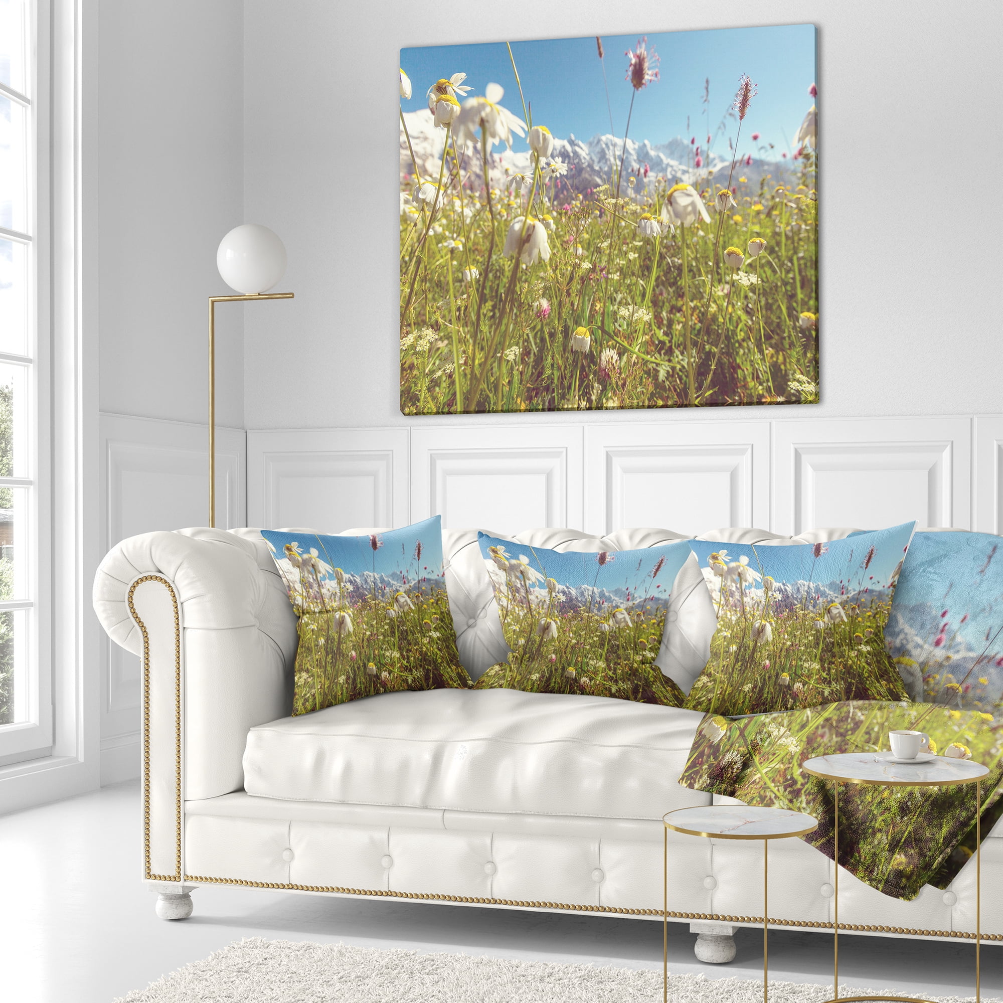 Designart Blooming Mountain Meadow Flowers - Flower Throw Pillow - 18x18
