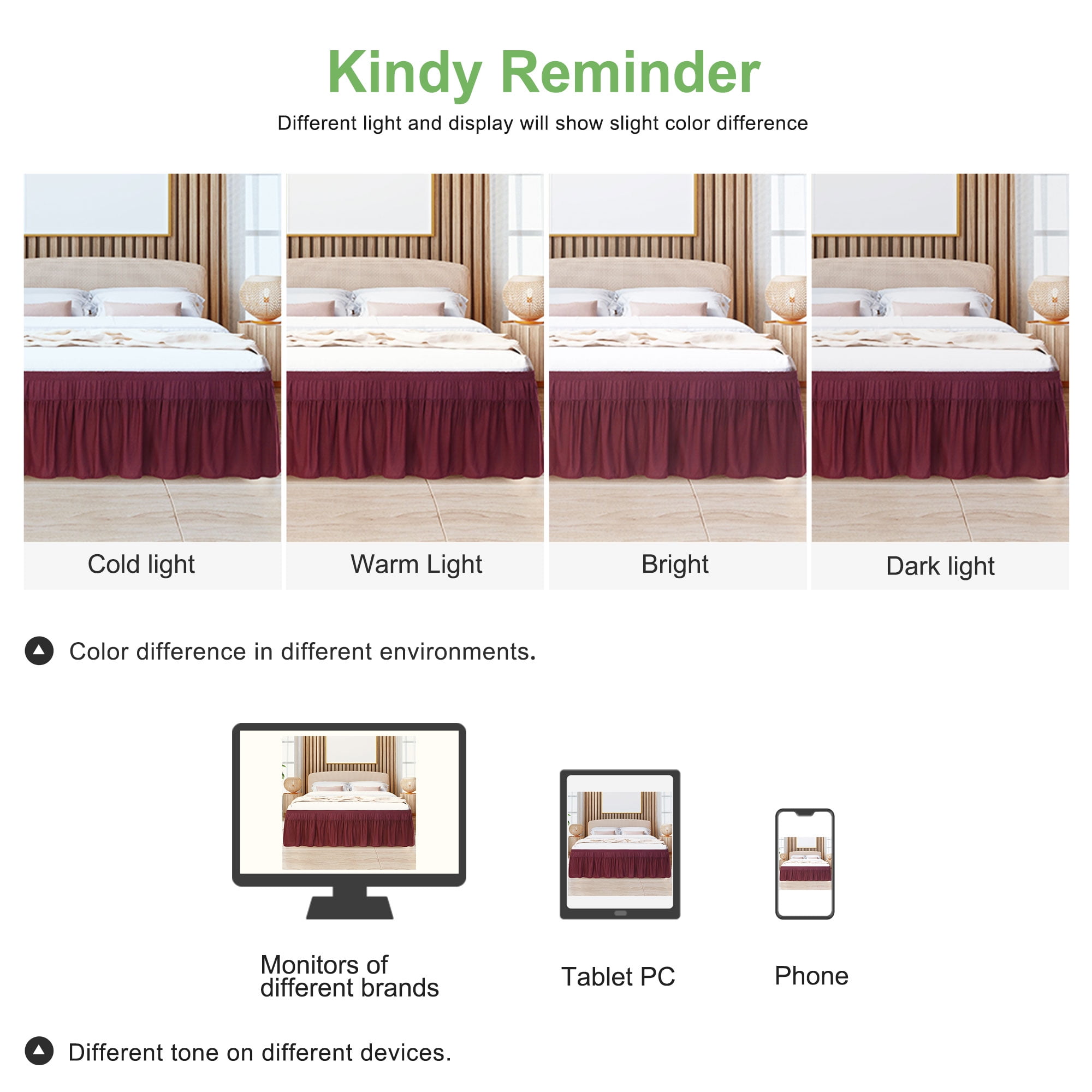 PiccoCasa Polyester Brushed Bed Skirt with Elastic Dust Ruffles 16" Drop, Queen Burgundy