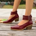thumbnail image 6 of GERsome Women's Low Block Heels Closed Pointy Toe Ankle Buckle Chunky Heels Pumps Casual Wedding Dress Shoes, Wine Size 6, 6 of 9