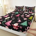 thumbnail image 3 of Feelyou Kawaii Santa Claus Queen Sheet Sets, Winter Christmas Snowman Flat Sheet, Pink Xams Tree Queen Fitted Sheet, Luxury Bedroom Decor, 4 Pieces, 3 of 7