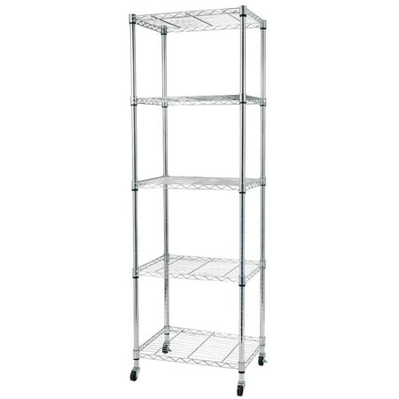 

Gzxs Heavy Duty 5 Tier Wire Shelving Unit with Wheels 5 Shelves Storage Rack Adjustable Shelving Rack for Kitchen Bathroom Office NSF Certified Silver