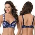 thumbnail image 3 of Curve Muse Women's Plus Size Underwired Unlined Balconette Cotton Bra-3Pack-Navy Print,Navy,Yellow-42D, 3 of 7