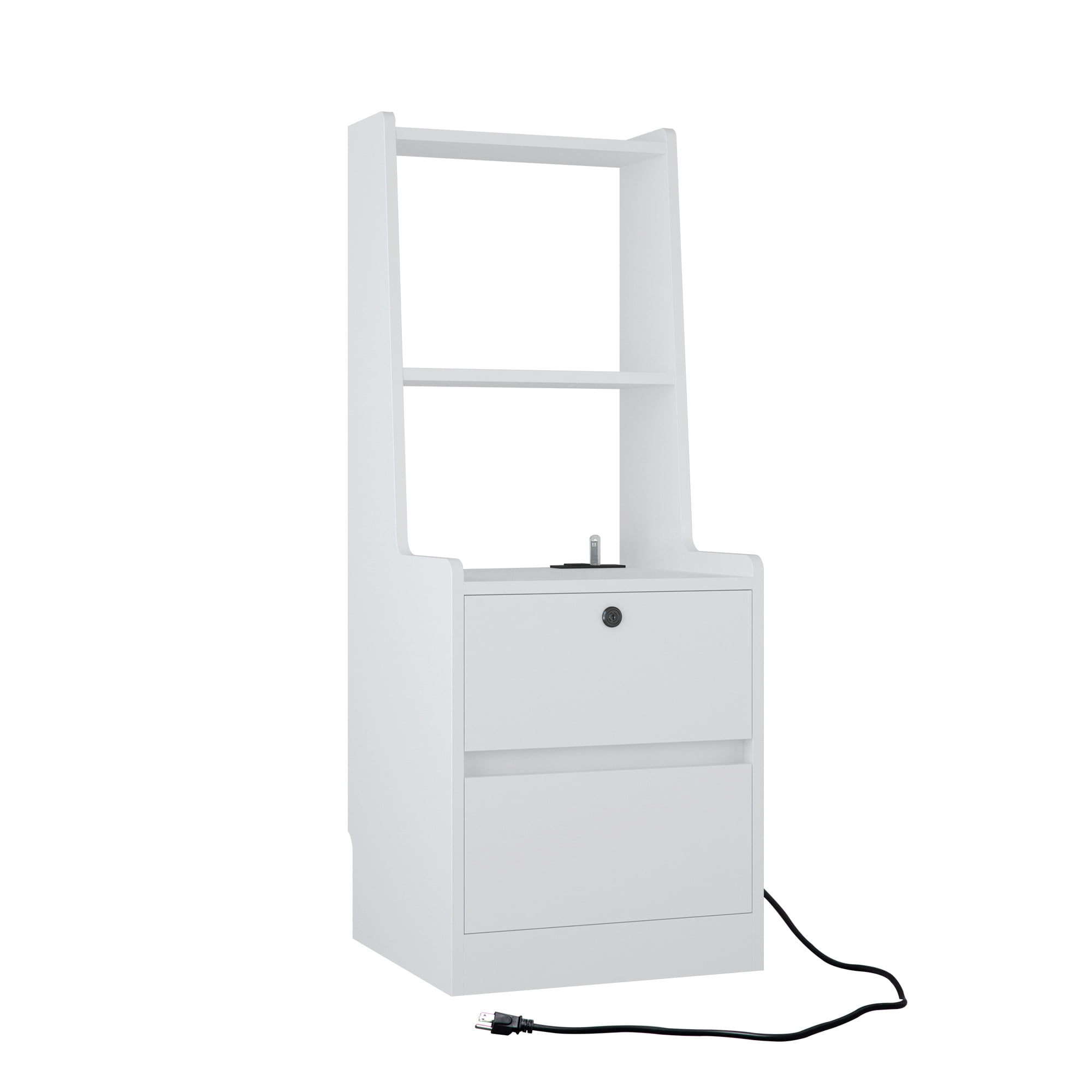 Tall Nightstand Set of 2 with Charging Station,Modern Bedside Tables with Storage Shelves & 2 Drawers for Bedroom,White