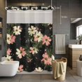thumbnail image 5 of White Pink Flower No Hooks Shower Curtain with Snap-in Liner Vintage Floral Shower Curtains for Bathroom, Waterproof, Easy Install, Washable 48"x72", 5 of 9