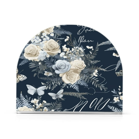 Vintage Flowers Pattern Thick U Shape Acrylic Napkin Holder Non Slip Space Saving for Kitchen