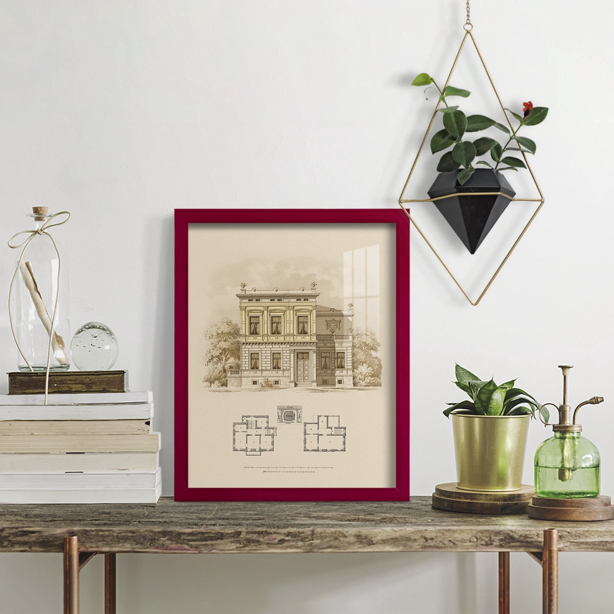 Estate and Plan III -Framed Print w/glass-Cherry Red