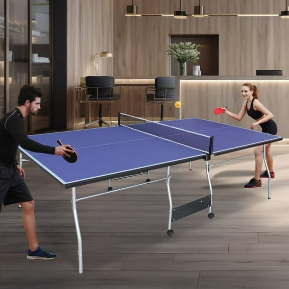 ACETEK 8FT Mid-Size,with Net,2 Table Tennis Paddles and 3 Balls,Table Tennis Table Foldable & Portable Ping Pong Table Set for Indoor & Outdoor Games