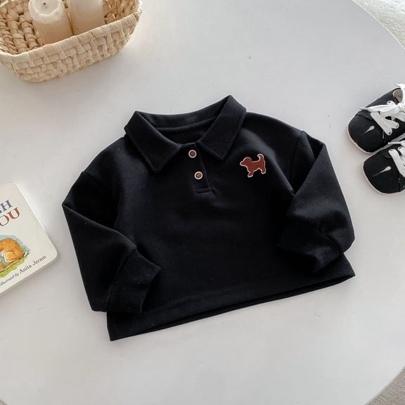 Polo Shirt Boys Long Sleeve Boys Black Button up Shirt Boys Fall Shirt Baby Boys 9-12 Months Shirts