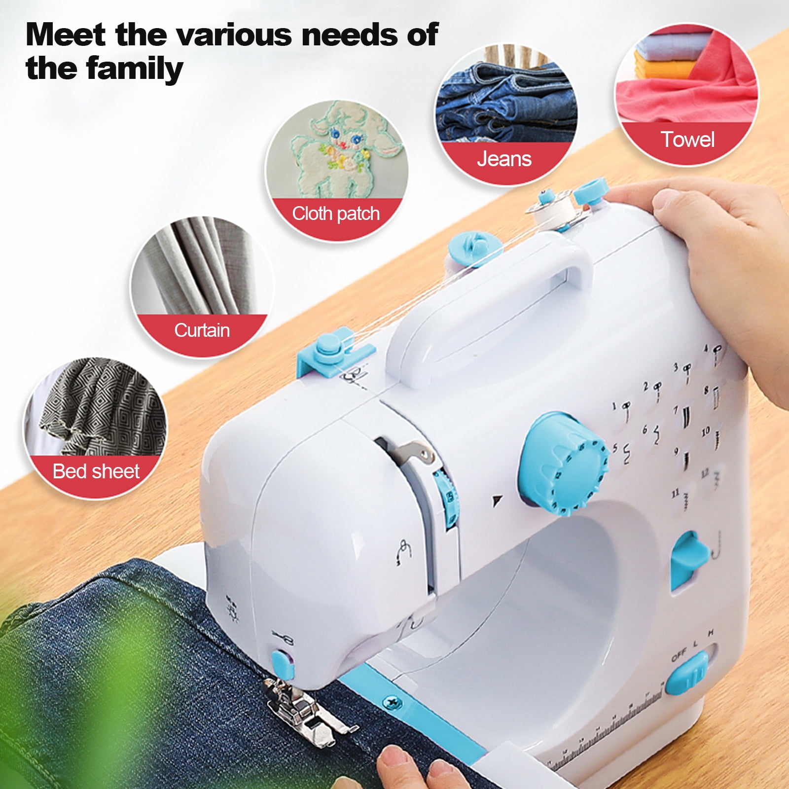 VIFERR Portable Sewing Machine, Mini Sewing Machine Handheld Electric Sewing Machines 12 Stitches for Beginners Kids - Blue