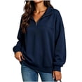 thumbnail image 3 of ZVAVZ Quarter Zip Sweatshirt for Women Lightweight Plus Size Long Sleeve Sweatshirts Fall Winter Fashion Comfy Mock Neck Pullovers Navy S, 3 of 4
