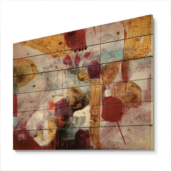 Designart 'Abstract Watercolor with Yellow and Red' Contemporary Print on Natural Pine Wood