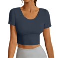 thumbnail image 6 of FNFYFH Built in Bra Tops for Women Short Sleeve Workout Shirts Slim Fitted Backless Athletic Crop Tops Strappy Cross Back Yoga Running Gym Shirts, 6 of 8
