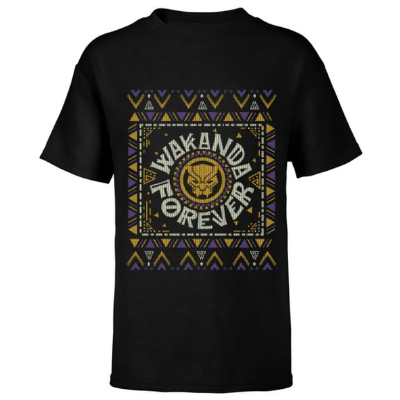 Marvel Black Panther Wakanda Forever Holiday Sweater - Short Sleeve T-Shirt for Kids - Customized-Black