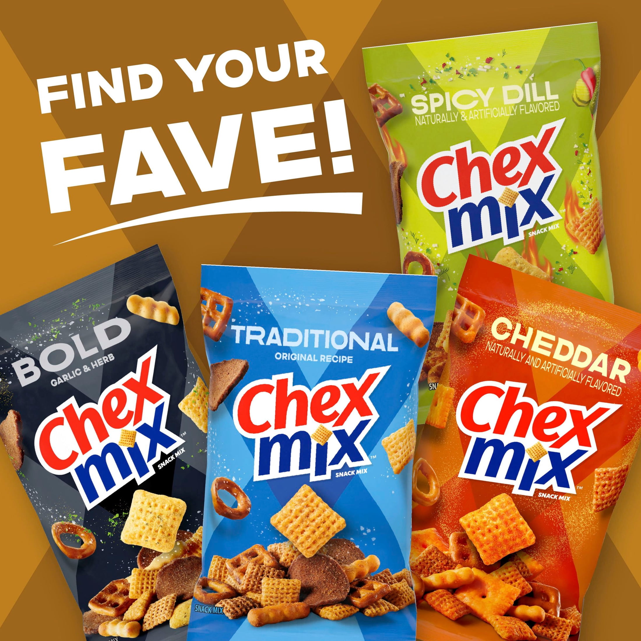 (3 pack) Chex Mix Turtle Snack Mix, Indulgent Snack Bag, Family Size, 13.5 oz