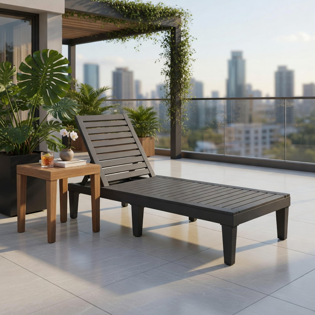 Hommoo Adjustable Outdoor Chaise Lounge Chair, 5-Position Reclining Backrest, Lightweight PP Frame, Gray